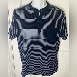 HUGO BOSS Men's Navy Striped Henley Shirt